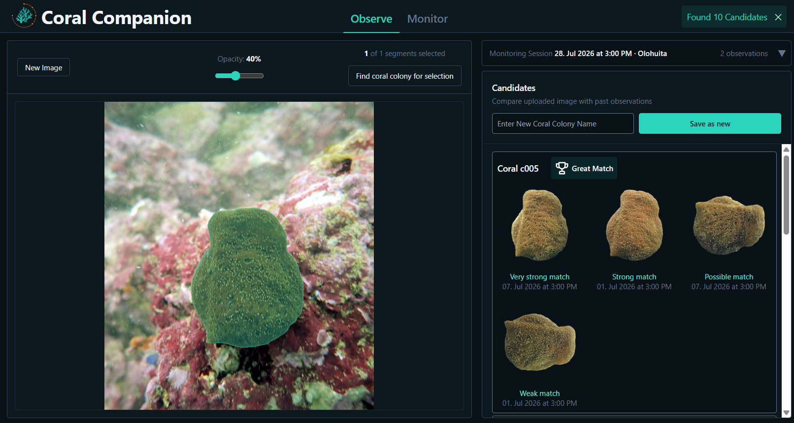 An image showing observations from the past matching the uploaded image